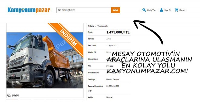 Mesay Otomotiv’in  Araçlarına Ulaşmanın En Kolay Yolu  Kamyonumpazar.com!