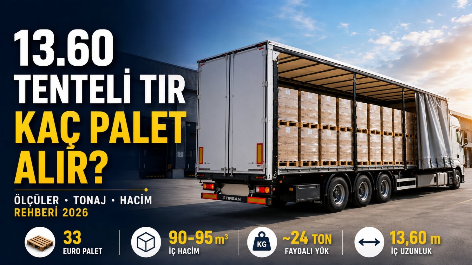 13.60 Tenteli Tır Kaç Palet Alır? Ölçüler, Tonaj, Hacim ve Yükleme Rehberi (2026)
