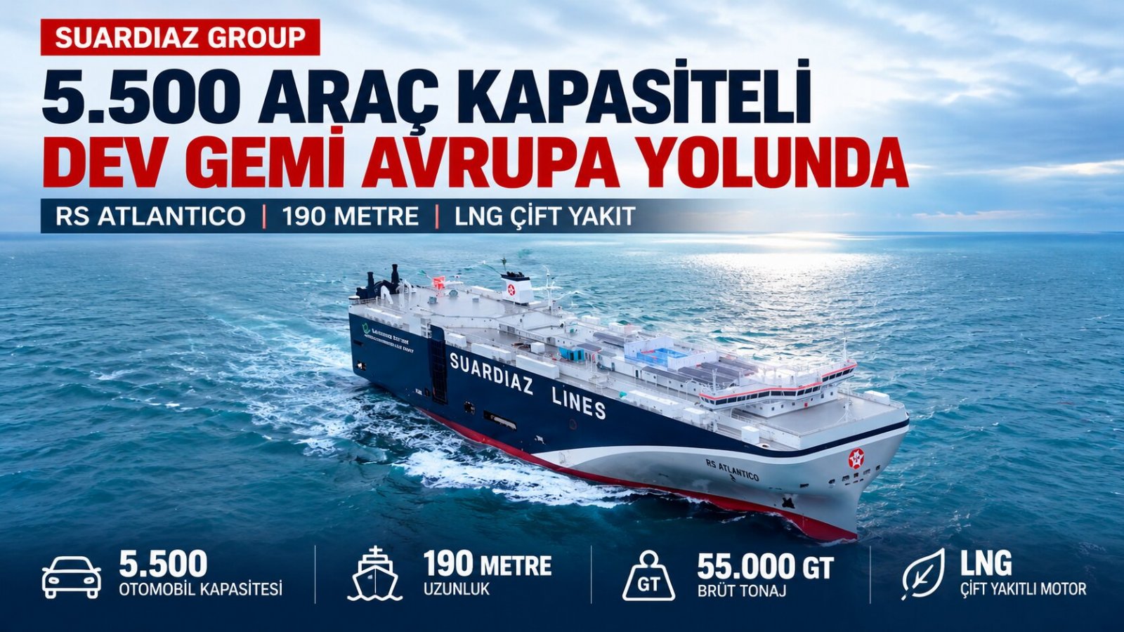 5.500 Araç Kapasiteli RS Atlantico Avrupa Yolunda! SUARDIAZ Filosuna LNG'li Dev Gemi