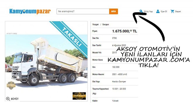 Aksoy Otomotiv’in Yeni İlanları İçin Kamyonumpazar.com’a Tıkla!