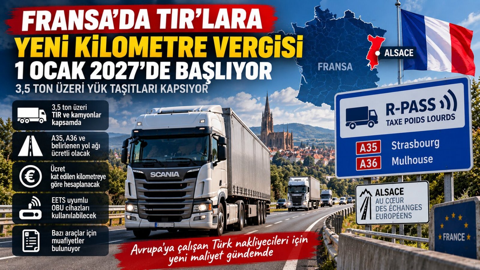 Avrupa'ya Çalışan TIR'lara Yeni Maliyet: Alsace'da Kilometre Vergisi 1 Ocak'ta Başlıyor