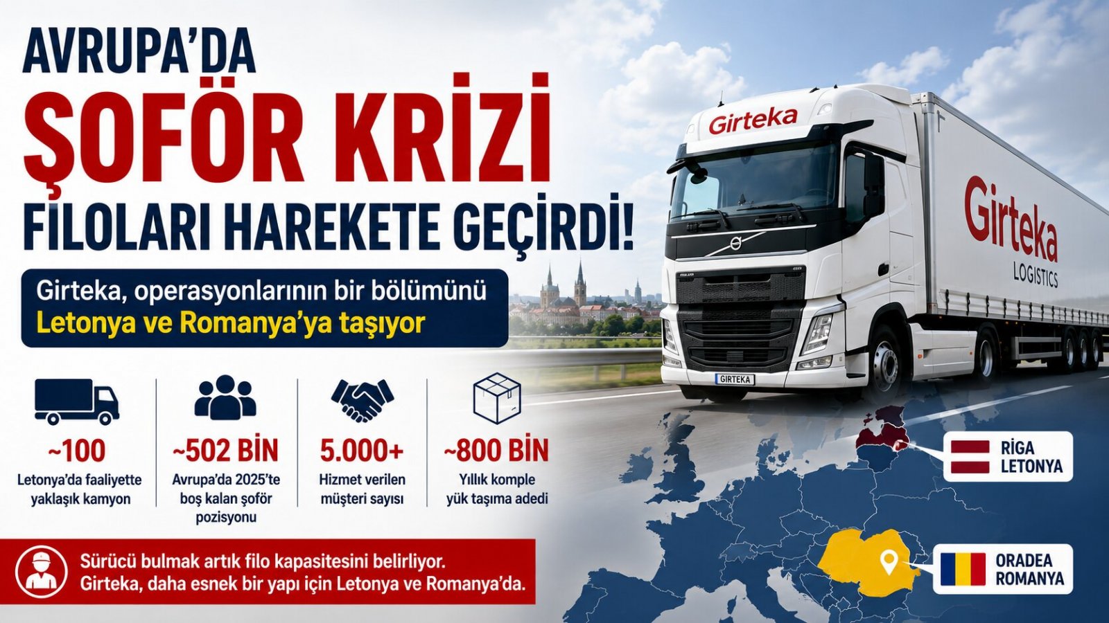 Avrupa’da Şoför Krizi Filoları Harekete Geçirdi: Girteka Operasyonlarının Bir Bölümünü Letonya ve Romanya’ya Taşıyor
