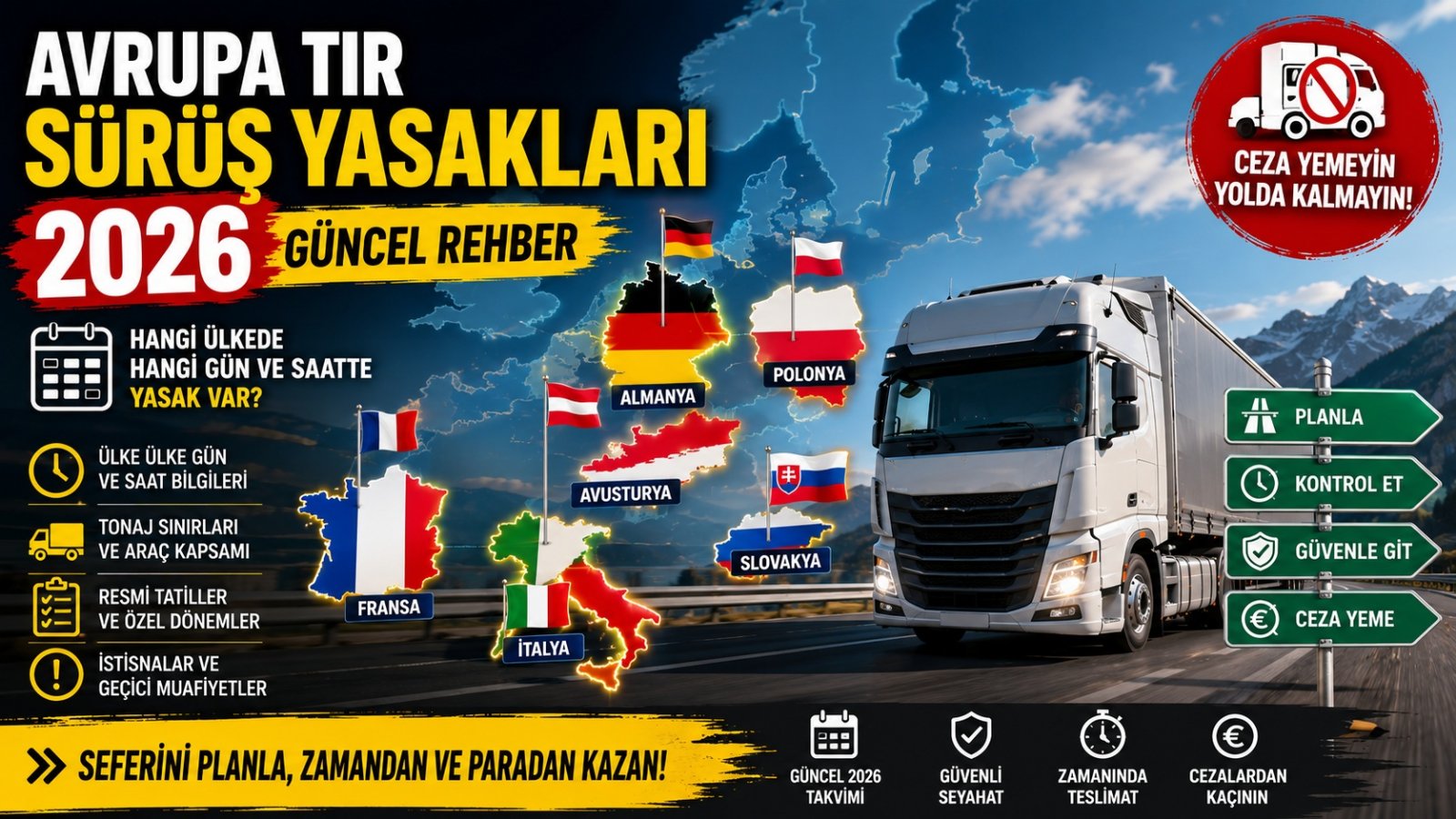 Avrupa’ya Çıkan TIR’lar Dikkat: 2026 Sürüş Yasakları Ülke Ülke Değişiyor