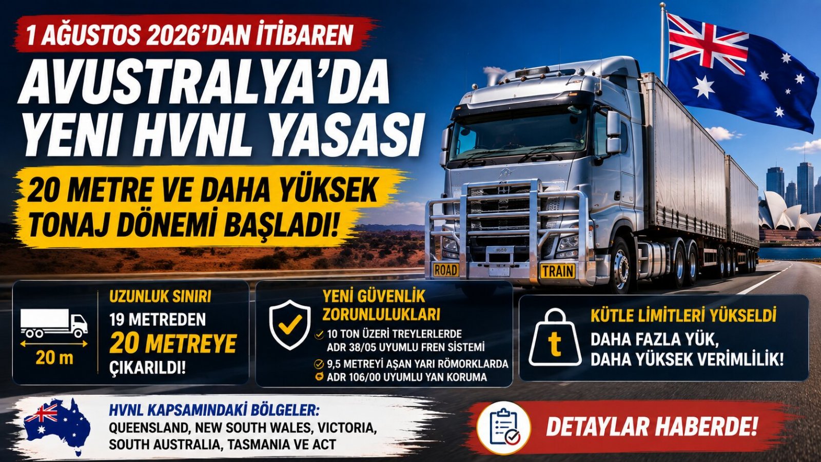 Avustralya Ağır Vasıta Kurallarını Değiştirdi: 20 Metre ve Daha Yüksek Tonaj Dönemi Başladı