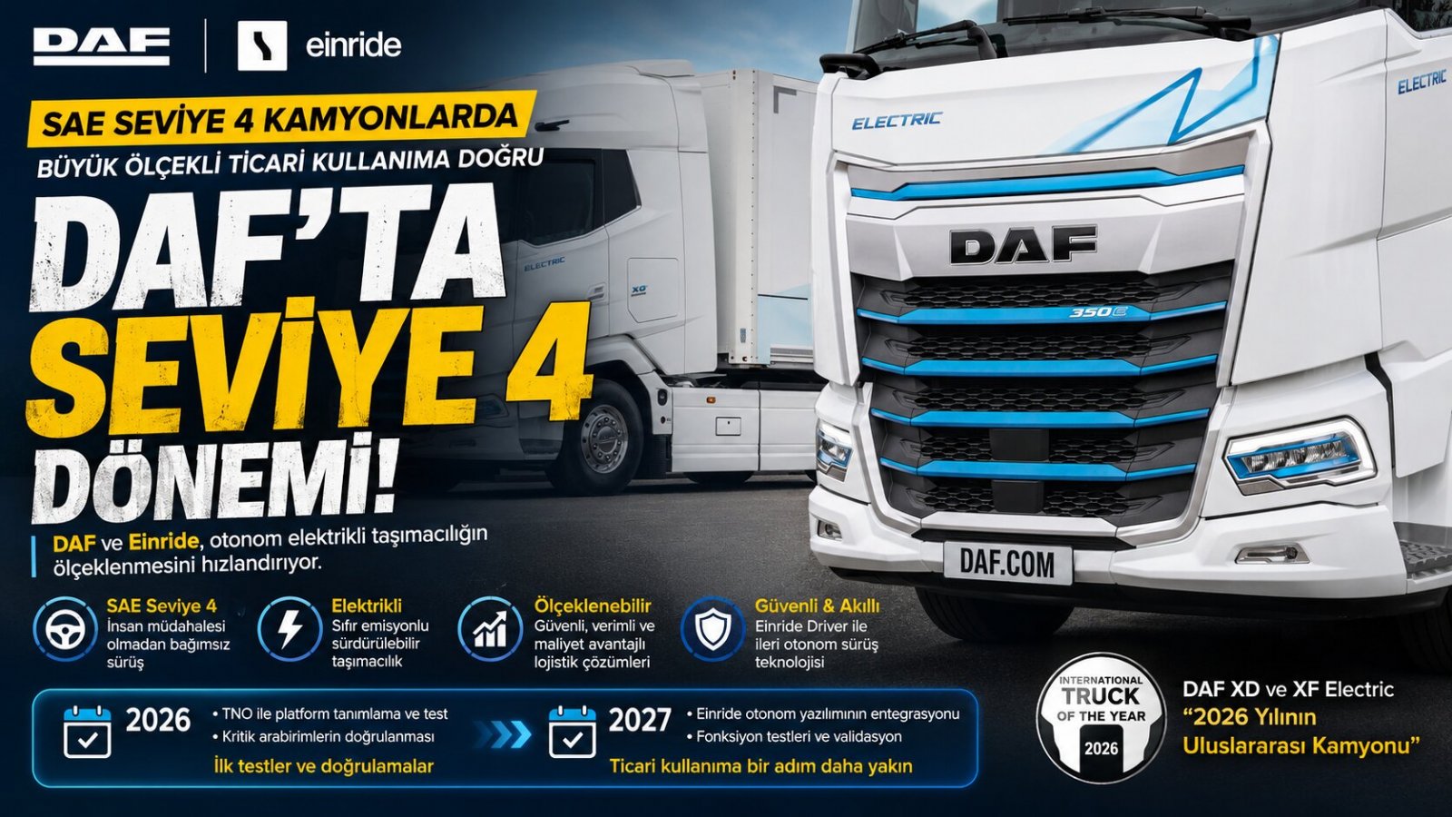 DAF ve Einride’dan Otonom Elektrikli Taşımacılık Hamlesi: Seviye 4 İçin Takvim Başlıyor