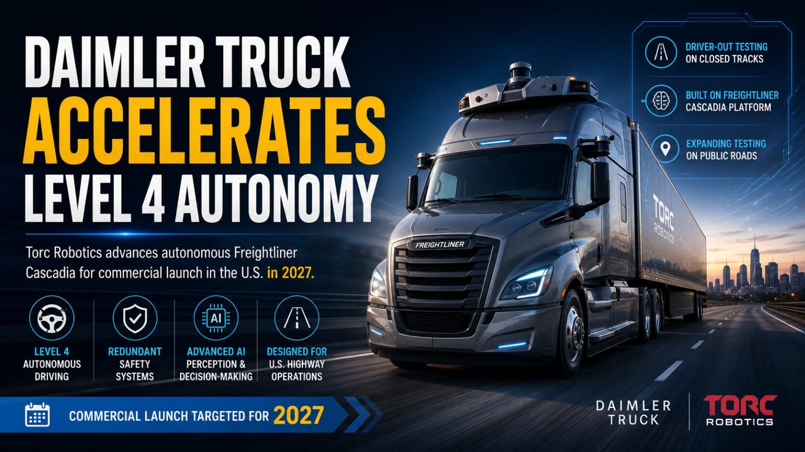 Daimler Truck Accelerates Level 4 Autonomous Truck Development for 2027 Commercial Launch