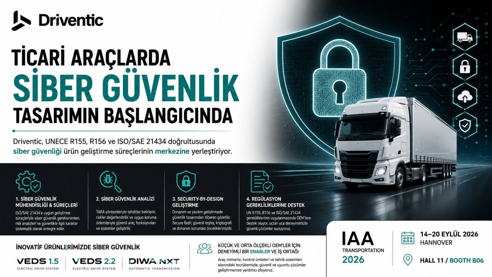 Driventic Ticari Araçlarda Siber Güvenliği Tasarımın Başlangıcına Taşıyor