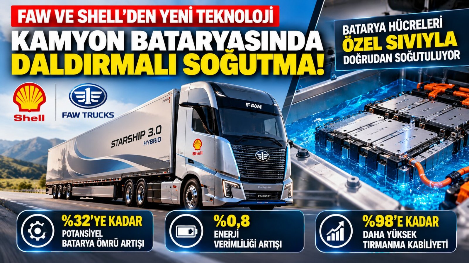 FAW ve Shell’den Kamyon Bataryalarında Yeni Teknoloji: Hücreler Özel Sıvıyla Doğrudan Soğutuluyor