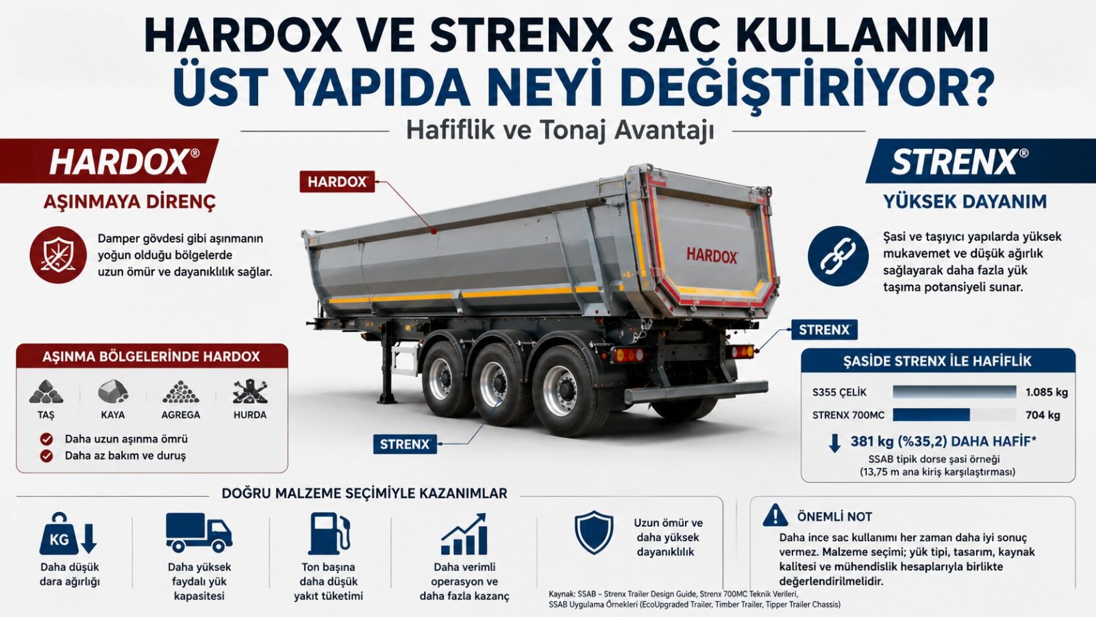 Hardox ve Strenx Sac Kullanımı Üst Yapıda Neyi Değiştiriyor? Hafiflik ve Tonaj Avantajı