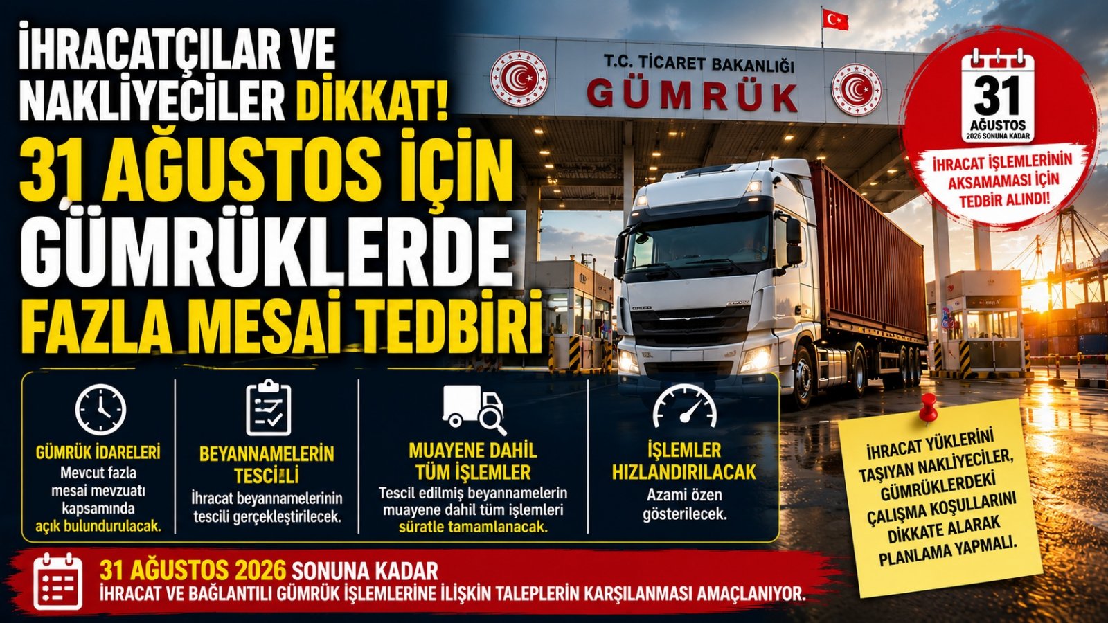 İhracatçılar ve Nakliyeciler Dikkat: 31 Ağustos İçin Gümrüklerde Kritik Tedbir