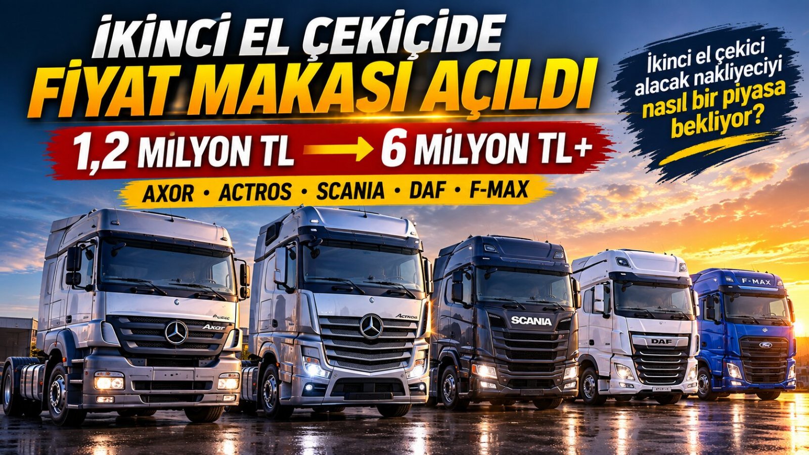 İkinci El Çekicide Fiyat Makası Açıldı: Axor, Actros, Scania, DAF ve F-MAX 2026'da Kaç TL?