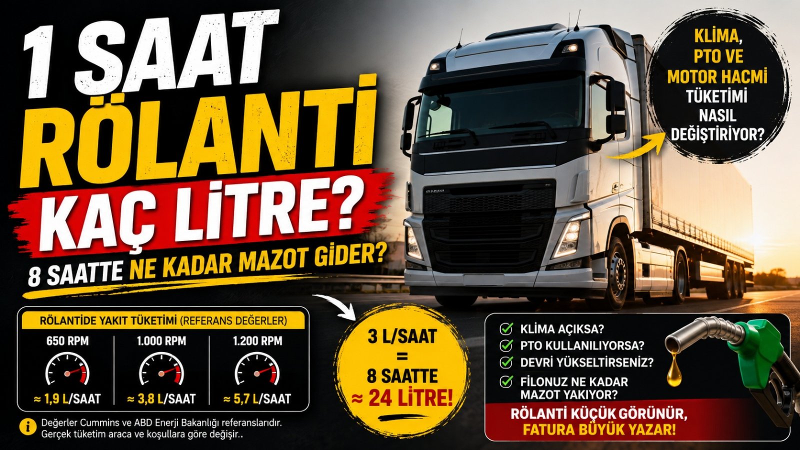 Kamyon Rölantide 1 Saatte Kaç Litre Mazot Yakar? 8 Saatlik Hesap Şaşırtıyor