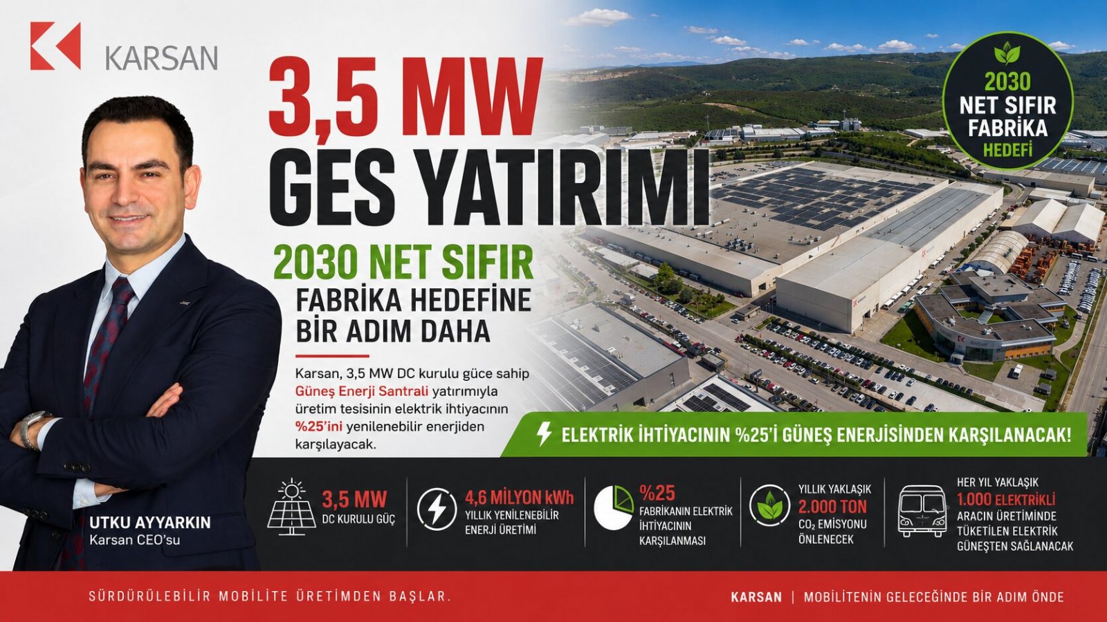 Karsan'dan 3,5 MW GES Yatırımı: Fabrikanın Elektrik İhtiyacının %25'i Güneş Enerjisinden Karşılanacak
