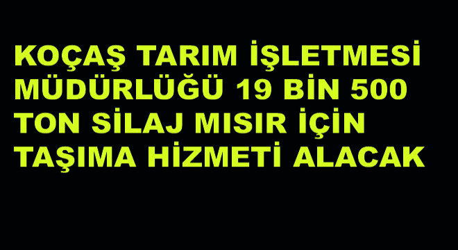 Koçaş Tarım İşletmesi Müdürlüğü 19 Bin 500 Ton Silaj Mısır İçin Taşıma Hizmeti Alacak