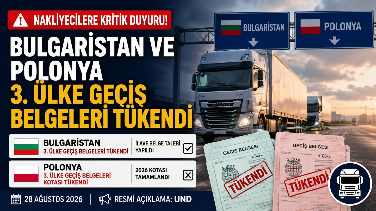 Nakliyeciler Dikkat: Bulgaristan ve Polonya 3. Ülke Geçiş Belgelerinde Kritik Gelişme