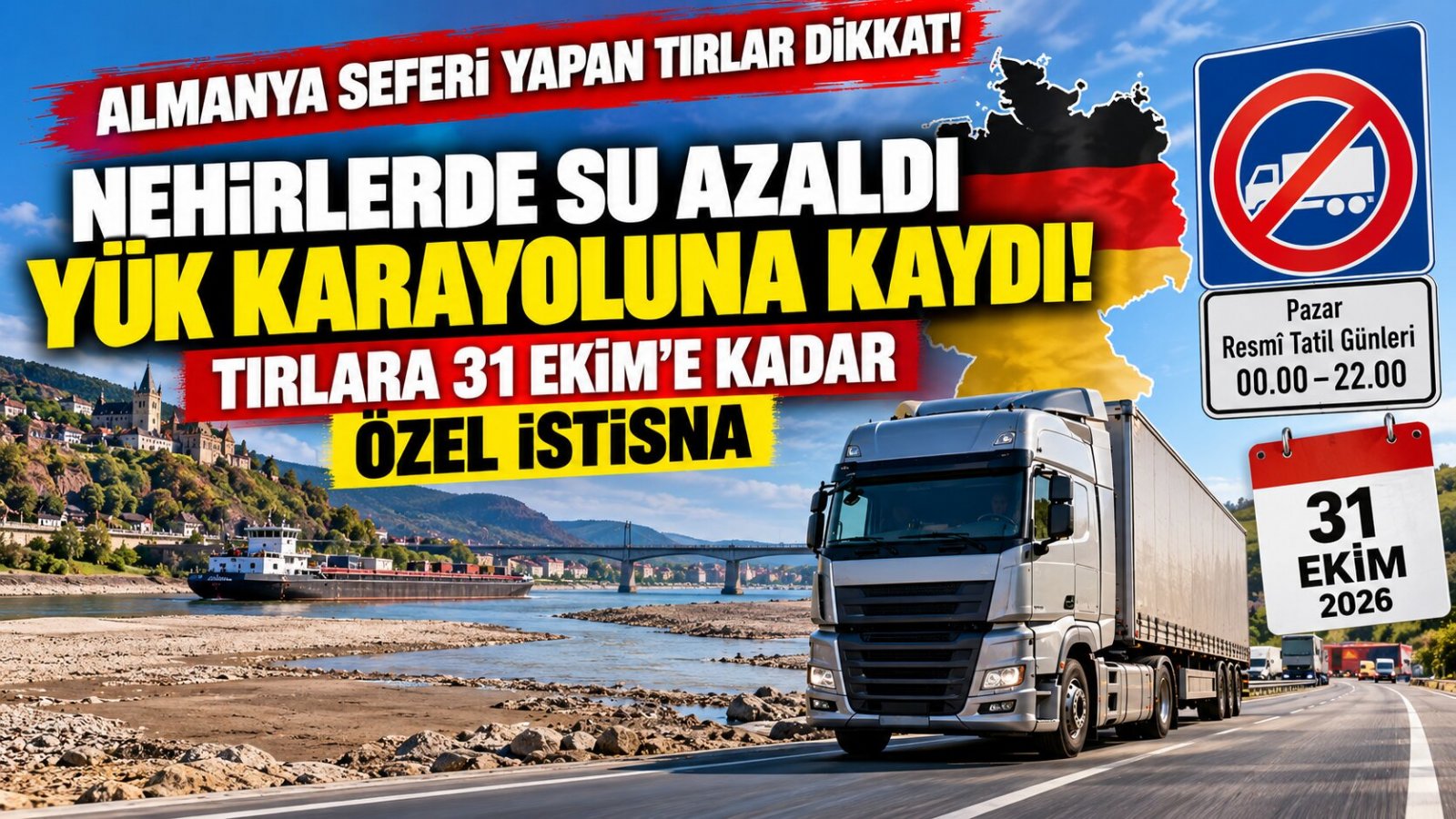 Nehirlerde Su Azaldı, Yük Karayoluna Kaydı: Tırlara 31 Ekim’e Kadar Özel İstisna