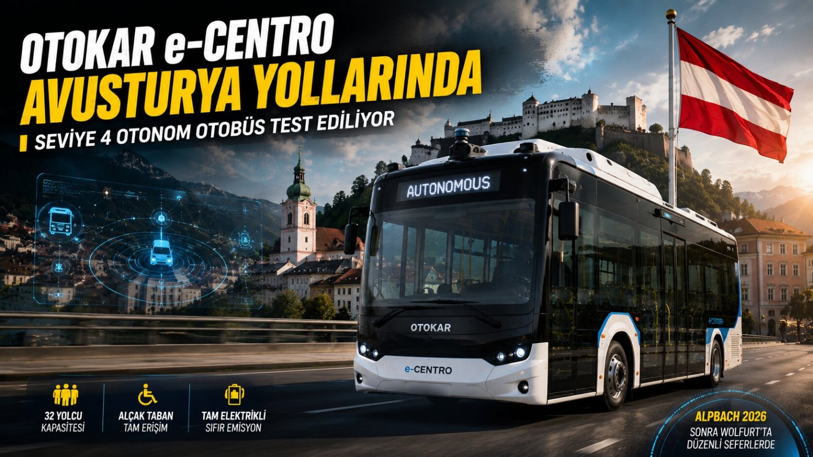 Otokar e-CENTRO Avusturya Yollarında: ÖBB Postbus Seviye 4 Otonom Otobüsü Test Ediyor