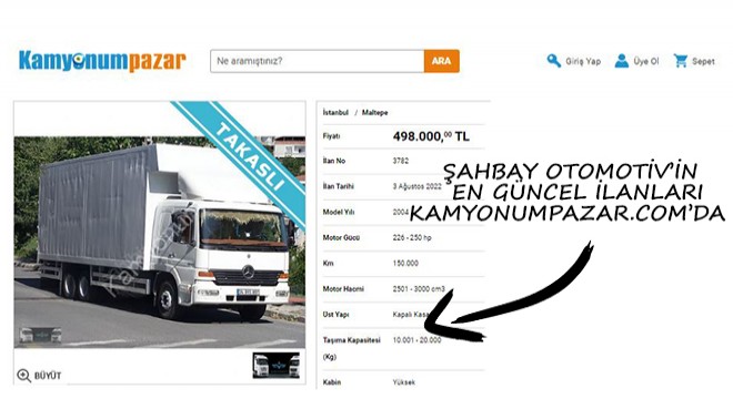 Şahbay Otomotiv in En Güncel İlanları Kamyonumpazar da!