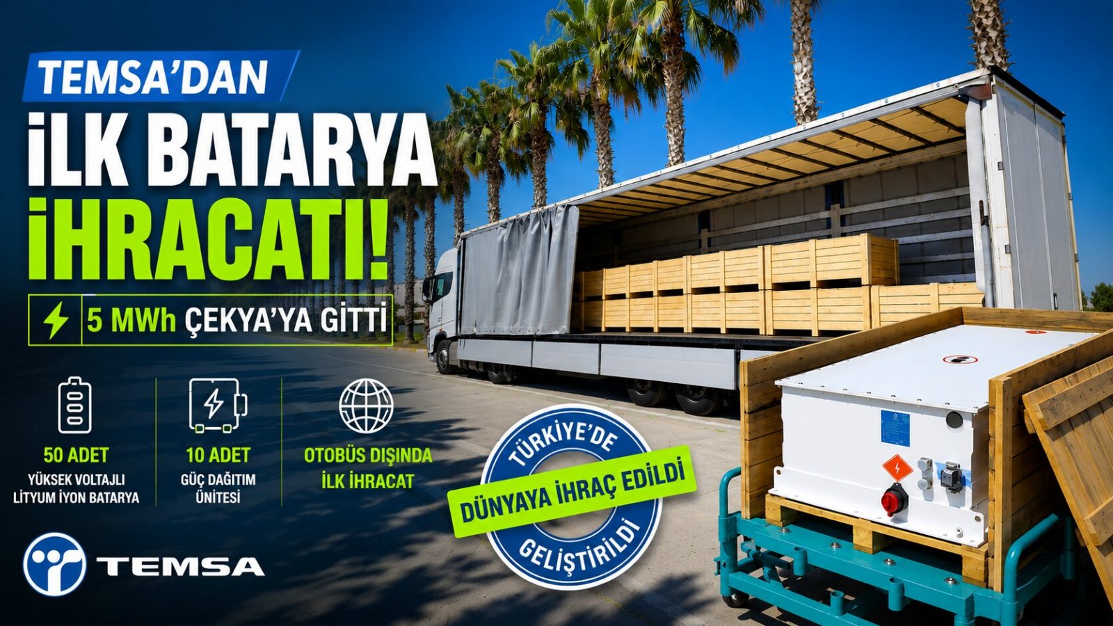 TEMSA’dan İlk Batarya İhracatı: 5 MWh’lik Teknoloji Çekya’ya Gitti