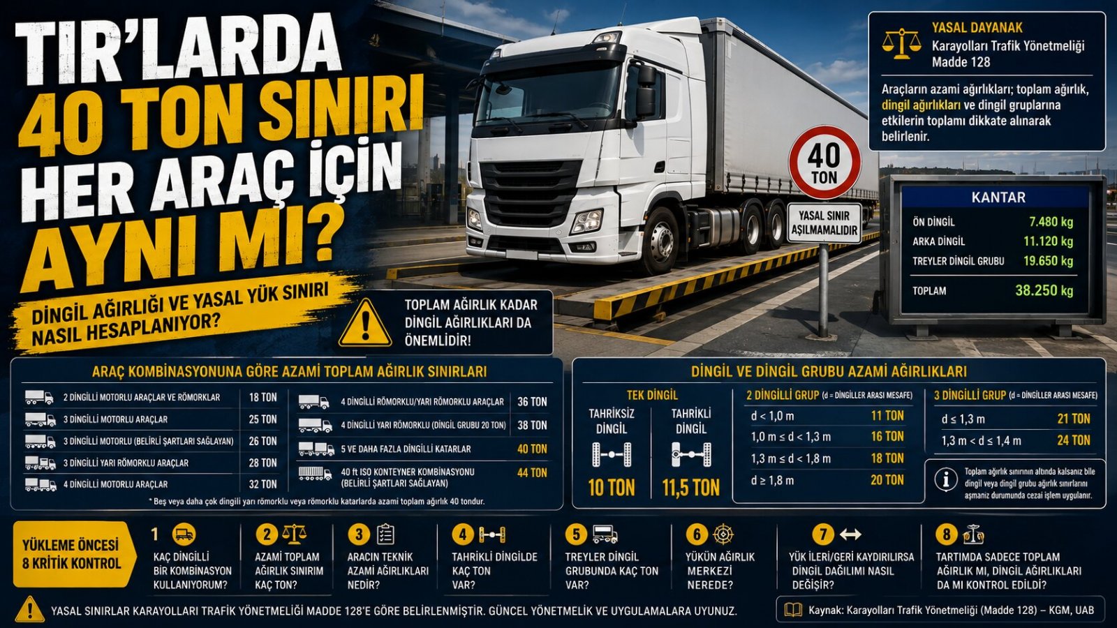 TIR'cıların En Çok Karıştırdığı 40 Ton Kuralı: Toplam Ağırlık Yetmiyor, Dingile de Bakılıyor!
