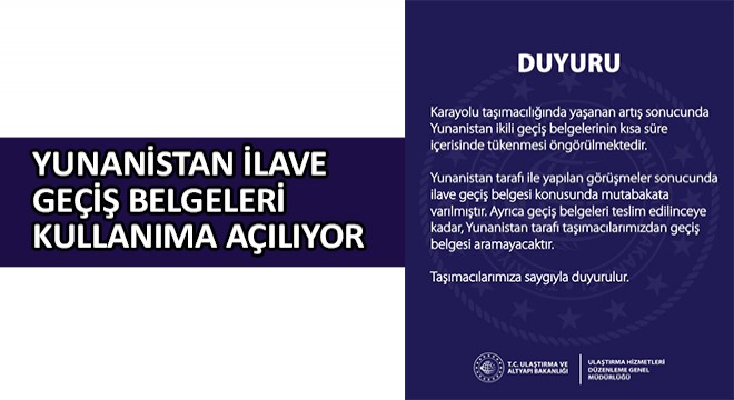 Yunanistan İlave Geçiş Belgeleri Kullanıma Açılıyor