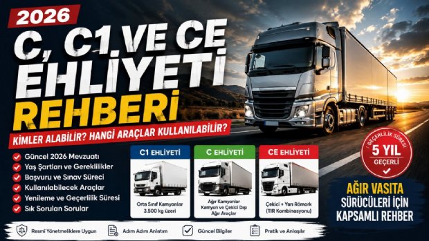 2026 C, C1 ve CE Ehliyeti Rehberi  Kimler Alabilir, Hangi Araçlar Kullanılabilir