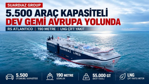 5.500 Araç Kapasiteli RS Atlantico Avrupa Yolunda! SUARDIAZ Filosuna LNG'li Dev Gemi