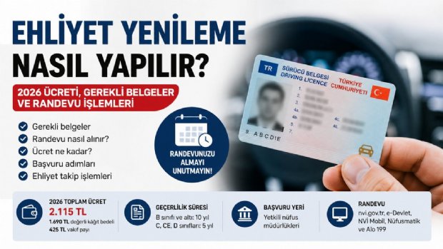 Ehliyet Yenileme Nasıl Yapılır? 2026 Ücreti, Gerekli Belgeler ve Randevu İşlemleri