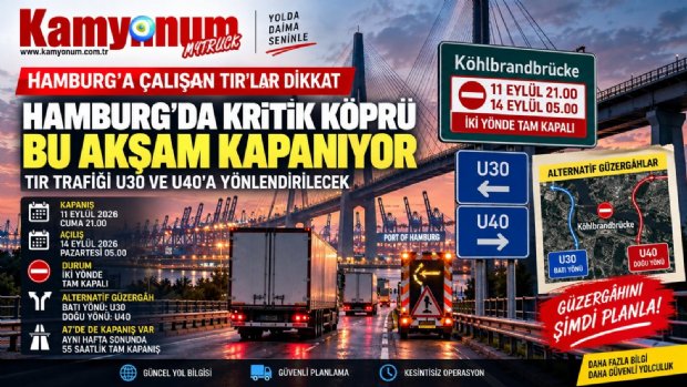 Hamburg’da Kritik Köprü Bu Akşam Kapanıyor: TIR Trafiği U30 ve U40’a Yönlendirilecek