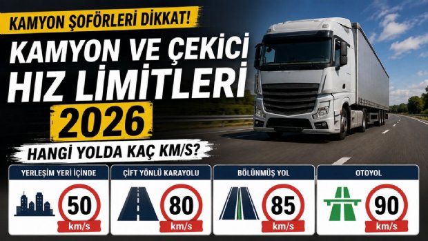 Kamyon ve Çekici Hız Limitleri 2026: Otoyolda, Bölünmüş Yolda Kaç km/s?