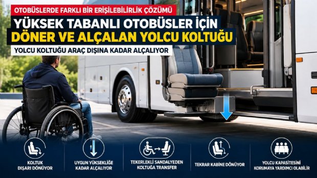 Yüksek Tabanlı Otobüslerde Döner Koltuk Çözümü: Yolcu Koltuğu Araç Dışına Kadar Alçalıyor