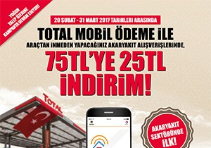 Total Mobil Ödeme İle75 TL’ye Anında 25 TL İndirim Devam Ediyor